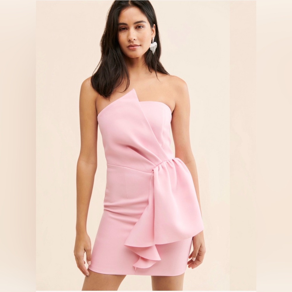 Strapless Pink Ruffle Mini Dress